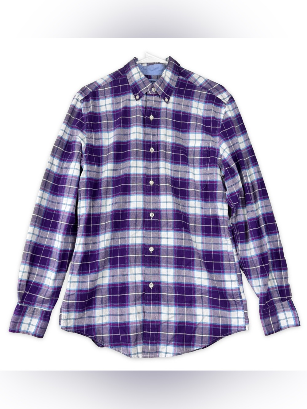Saddlebred Vintage Oxford Button Down Shirt Mens S Small Purple Blue Plaid LS